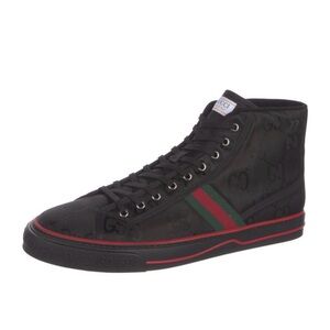 NWT Gucci 1977 Web Monogram Black and Green High-Top Sneakers US 15